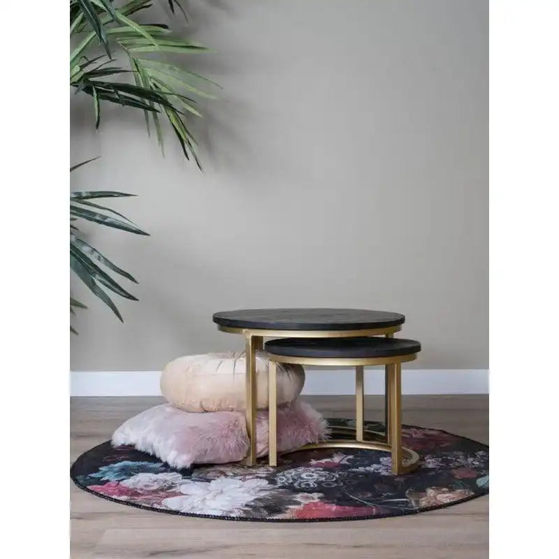 2er-Set Couchtisch Bart schwarze Mangoholz Platte Gold - HomeDesign Knaus