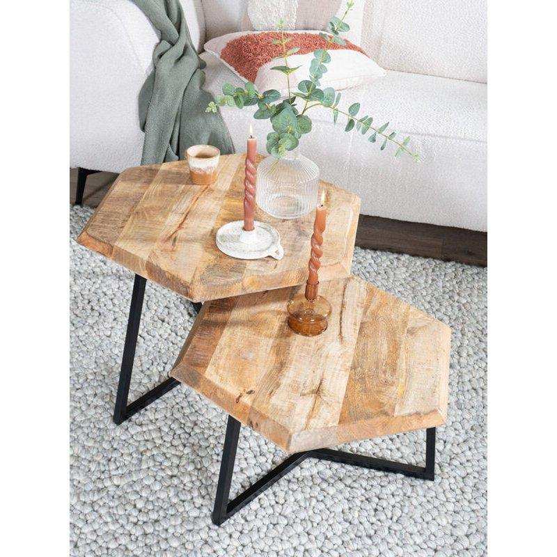 2er-Set Couchtisch Kiara Achteckige Tische Mangoholz Holztisch - HomeDesign Knaus