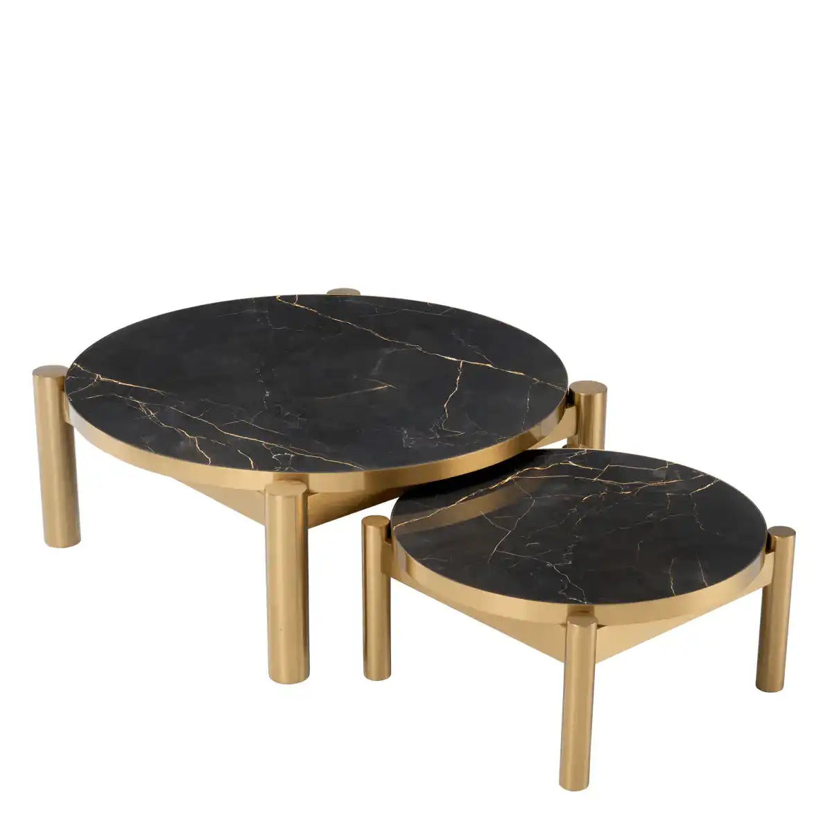 2er-Set Couchtisch Quest Handarbeit Gebürstetes Messingfinish Keramik-Marmor - HomeDesign Knaus