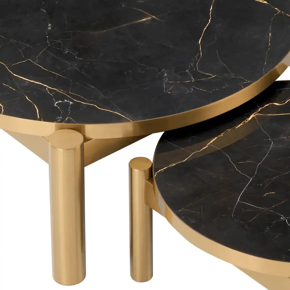 2er-Set Couchtisch Quest Handarbeit Gebürstetes Messingfinish Keramik-Marmor - HomeDesign Knaus