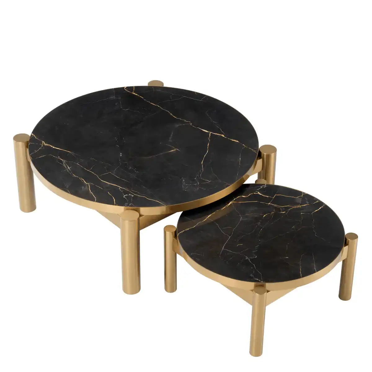2er-Set Couchtisch Quest Handarbeit Gebürstetes Messingfinish Keramik-Marmor - HomeDesign Knaus