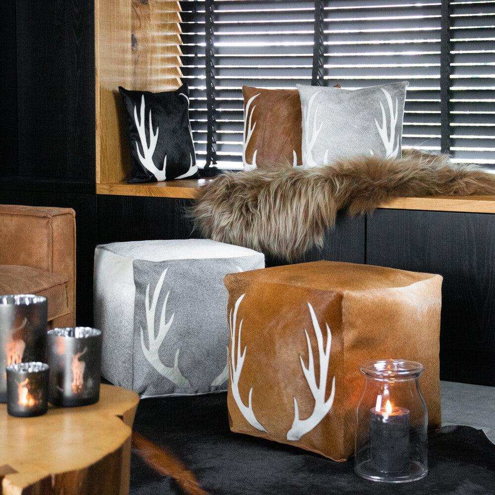 2er-Set Echtfell Kissen Kuhgeweih 45x45cm - HomeDesign Knaus