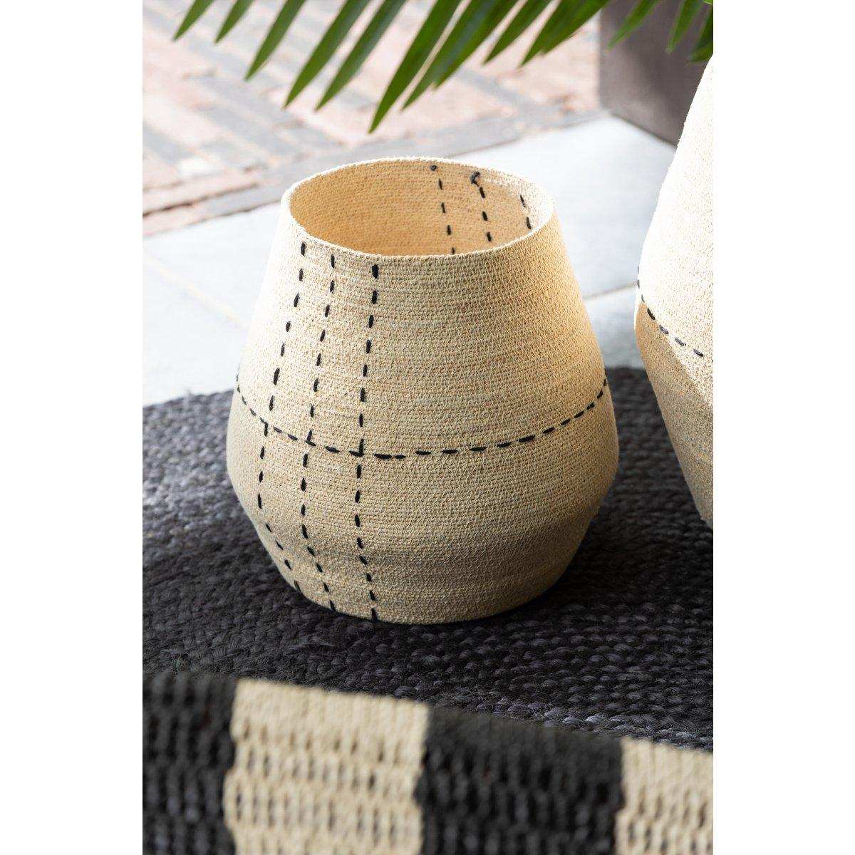 2er-Set Korb mit gepunkteten Linien, Seegras, Natur/Schwarz - HomeDesign Knaus