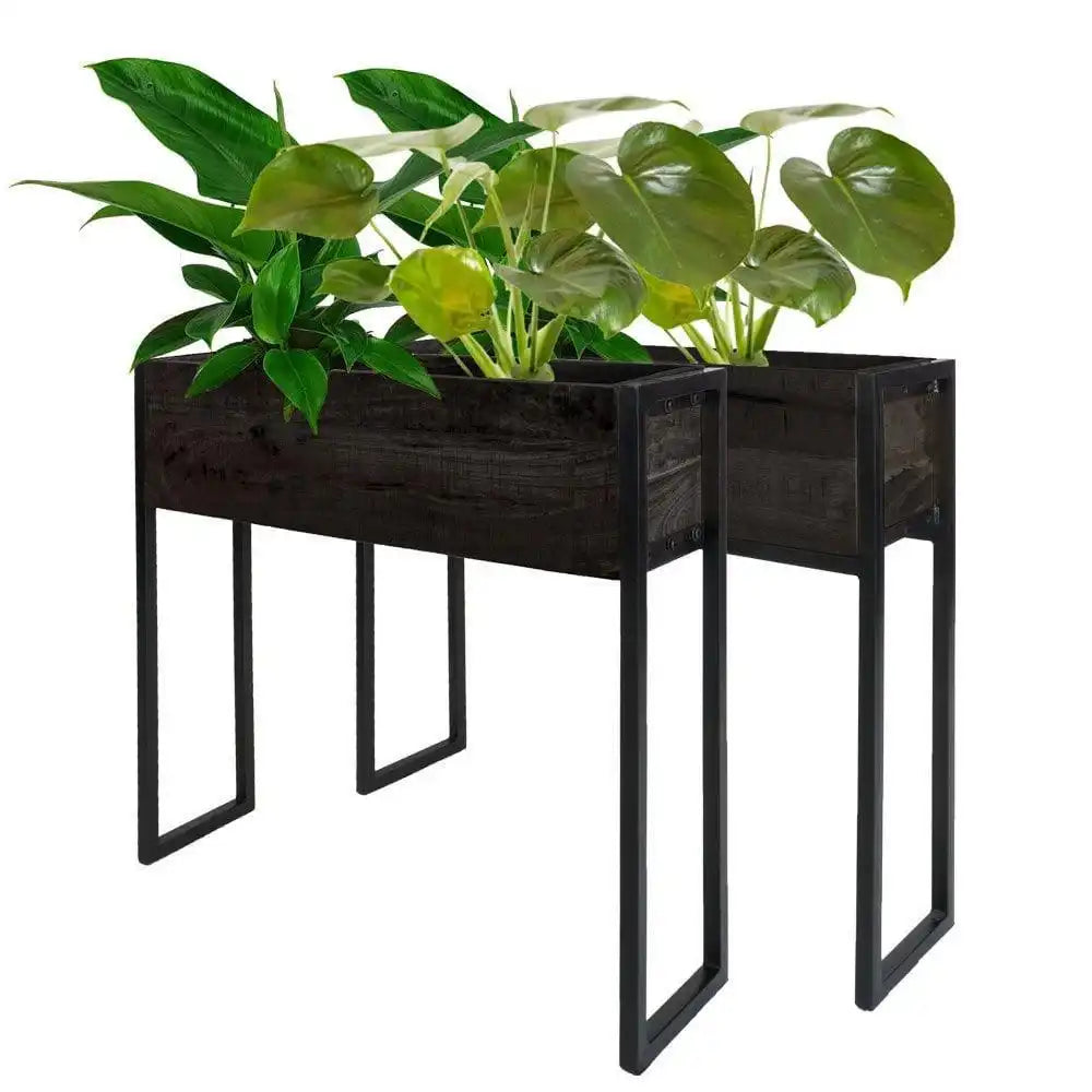 2er Set Pflanzgefäß Faab aus schwarzem Mangoholz - HomeDesign Knaus