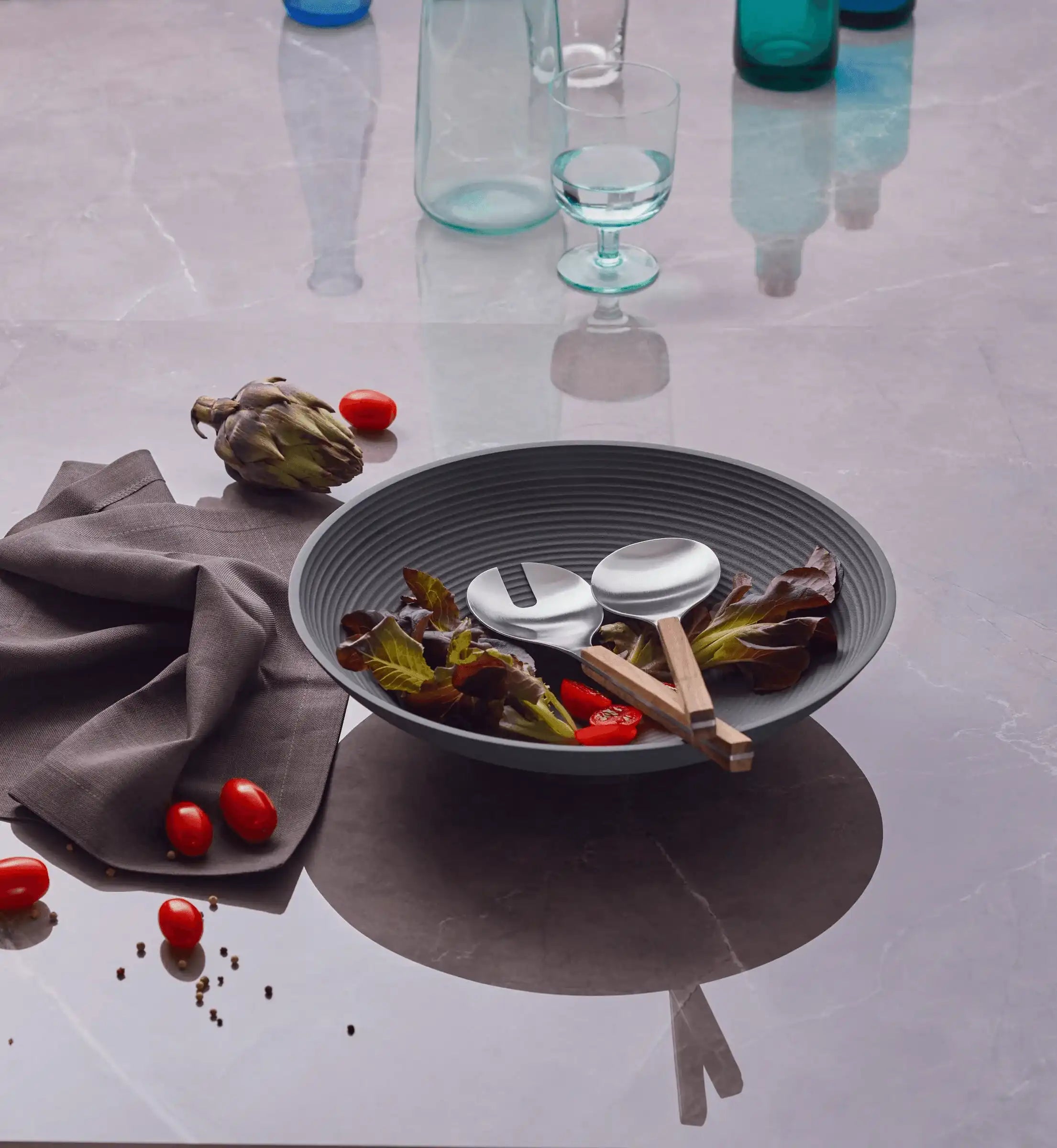 2er-Set Salatbesteck gebürstetem Edelstahl Walnussholz Griffe - HomeDesign Knaus