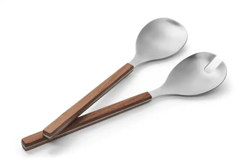 2er-Set Salatbesteck gebürstetem Edelstahl Walnussholz Griffe - HomeDesign Knaus