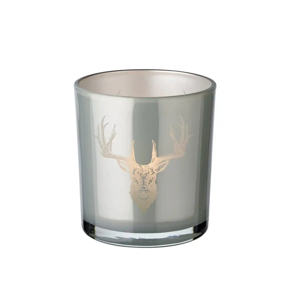 2er-Set Teelichtglas Eto (Höhe 8 cm, Ø 7 cm), grau, Windlicht mit Hirsch-Motiv - HomeDesign Knaus