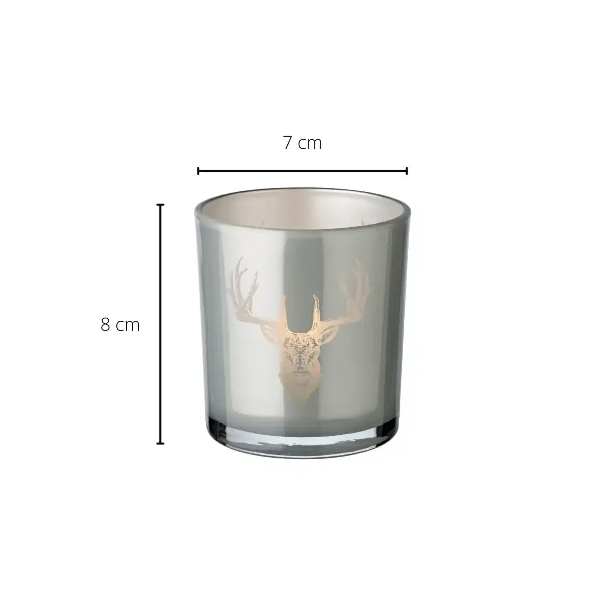 2er-Set Teelichtglas Eto (Höhe 8 cm, Ø 7 cm), grau, Windlicht mit Hirsch-Motiv - HomeDesign Knaus