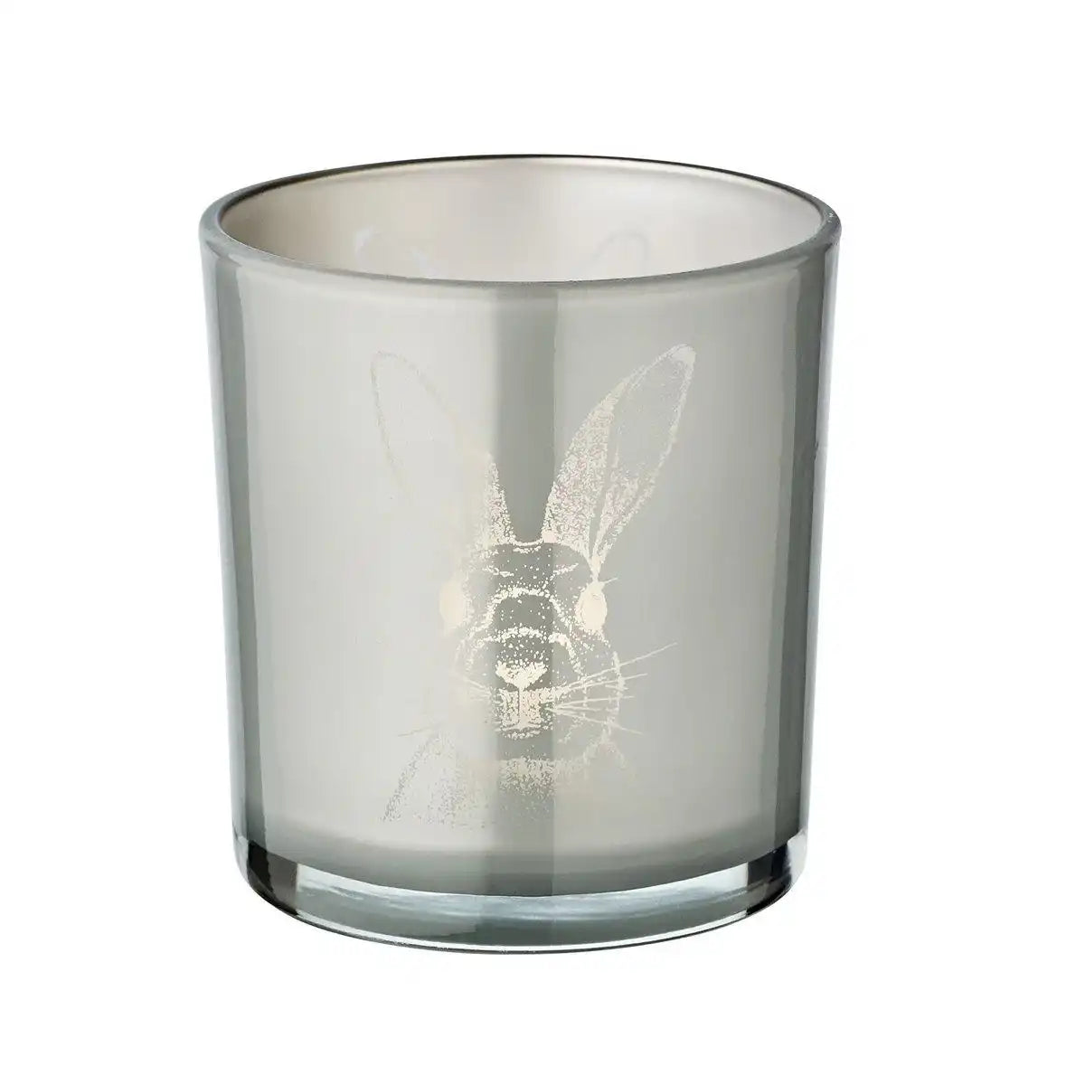 2er Set Teelichtglas Hase (Höhe 8 cm, ø 7,5 cm), in Grau, Teelichthalter Windlicht mit Hasen-Motiv - HomeDesign Knaus