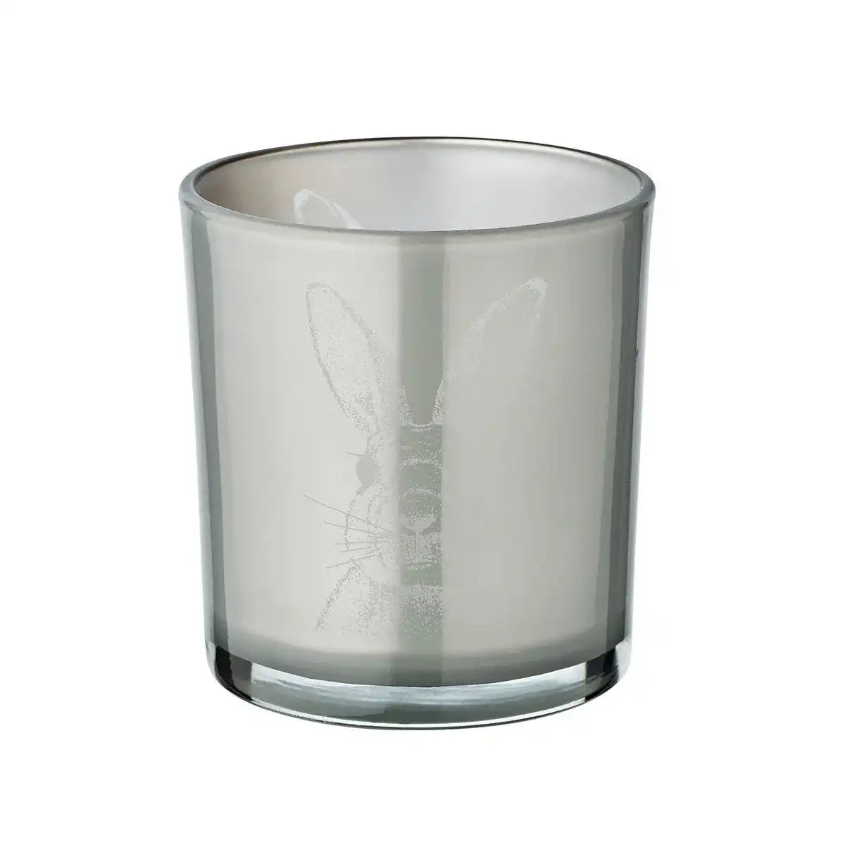 2er Set Teelichtglas Hase (Höhe 8 cm, ø 7,5 cm), in Grau, Teelichthalter Windlicht mit Hasen-Motiv - HomeDesign Knaus