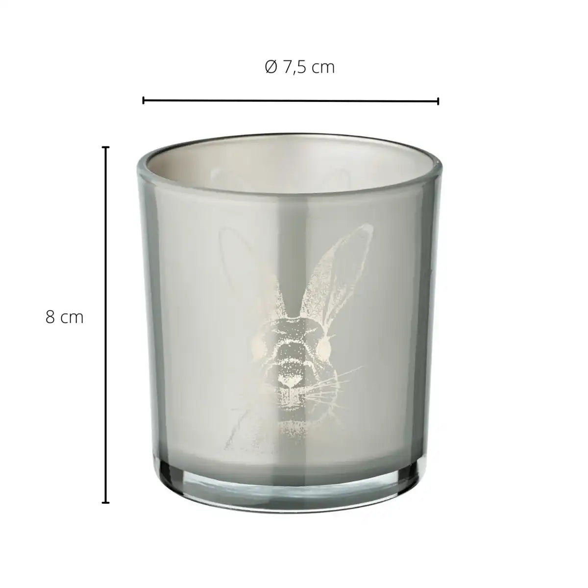 2er Set Teelichtglas Hase (Höhe 8 cm, ø 7,5 cm), in Grau, Teelichthalter Windlicht mit Hasen-Motiv - HomeDesign Knaus