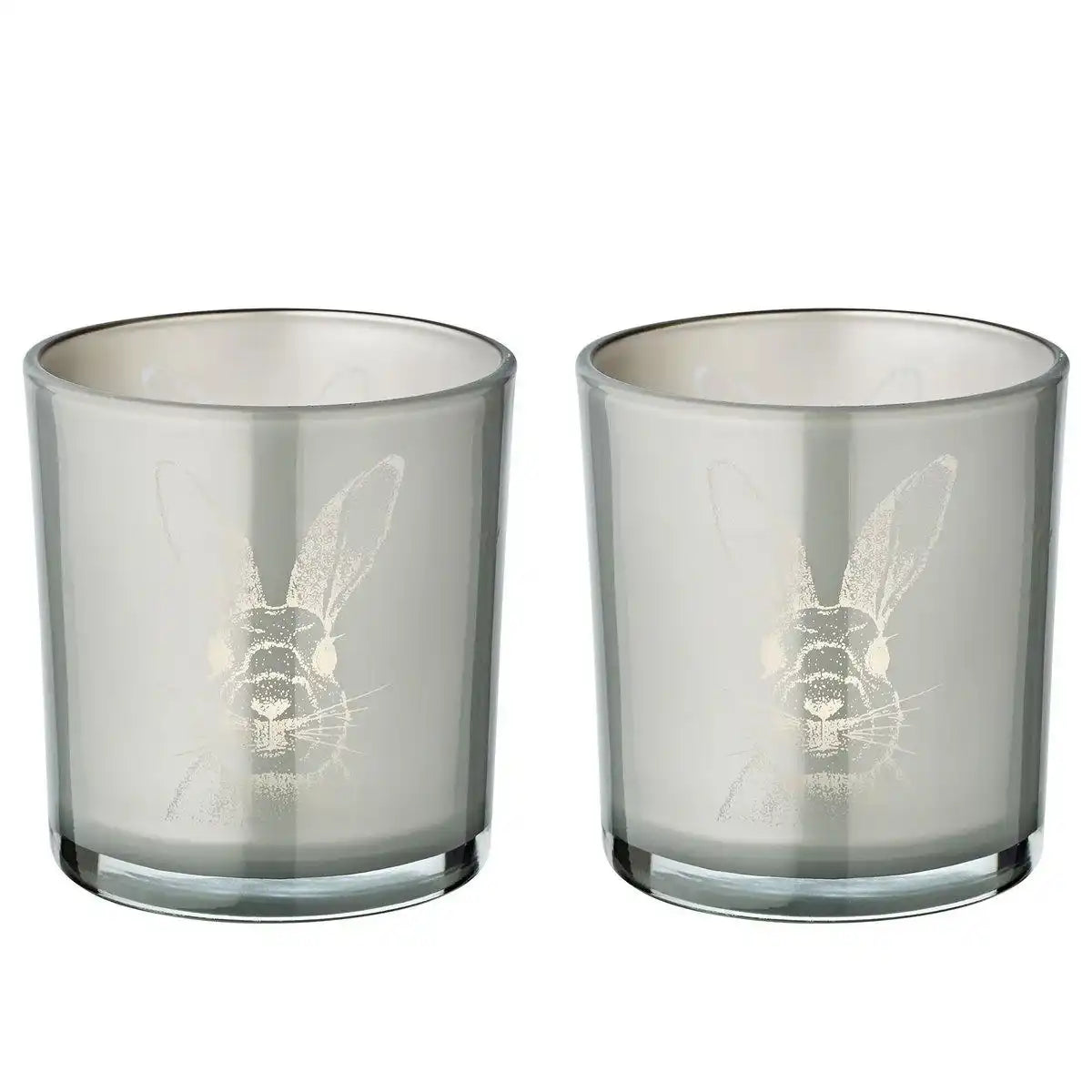 2er Set Teelichtglas Hase (Höhe 8 cm, ø 7,5 cm), in Grau, Teelichthalter Windlicht mit Hasen-Motiv - HomeDesign Knaus
