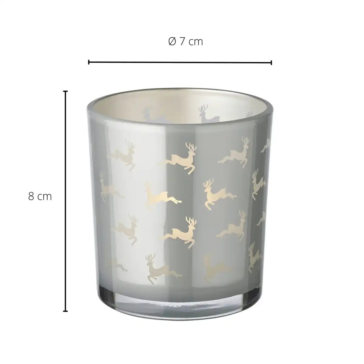 2er-Set Teelichtglas Hiti (Höhe 8 cm, ø 7 cm), grau, Windlicht mit Rentier-Motiv - HomeDesign Knaus
