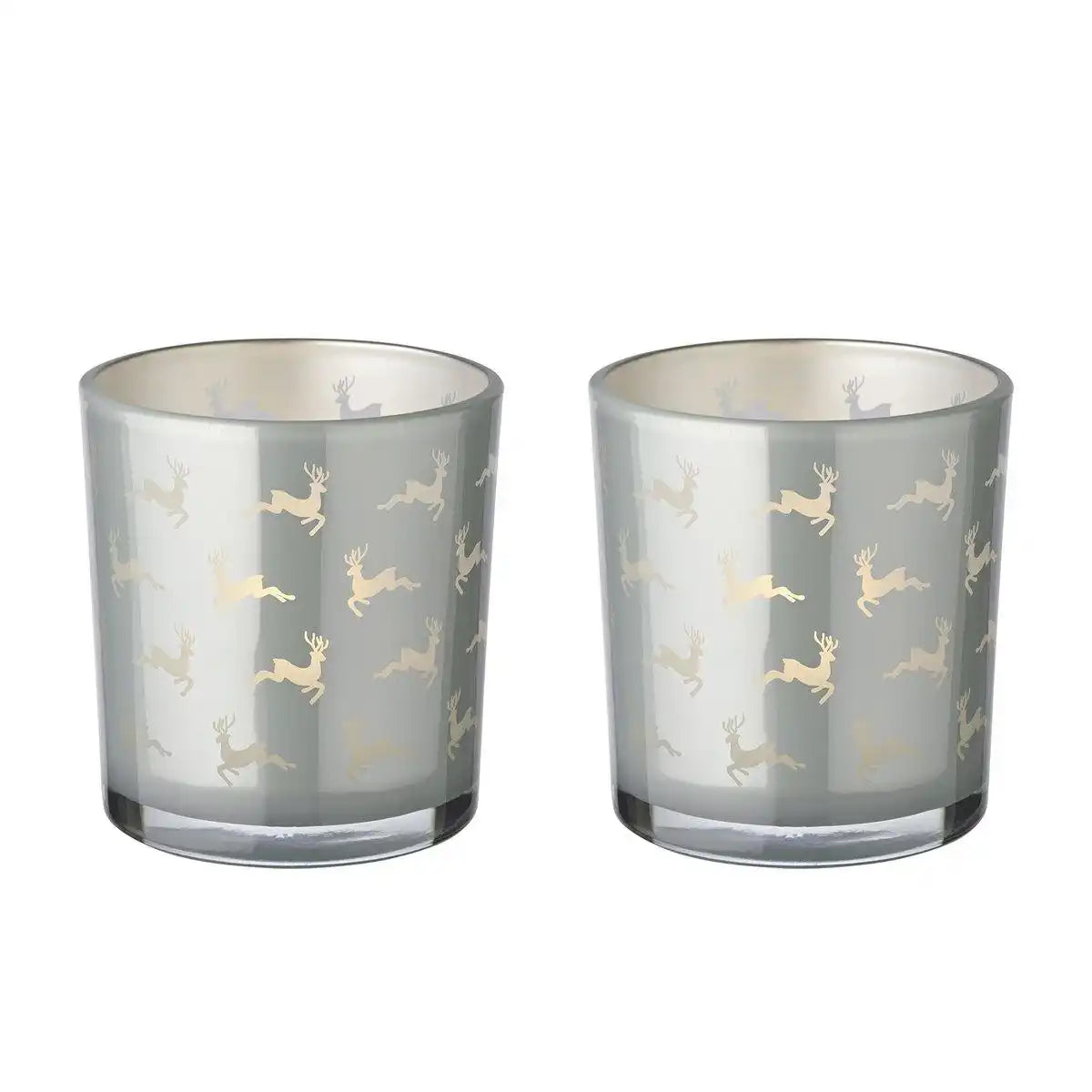 2er-Set Teelichtglas Hiti (Höhe 8 cm, ø 7 cm), grau, Windlicht mit Rentier-Motiv - HomeDesign Knaus