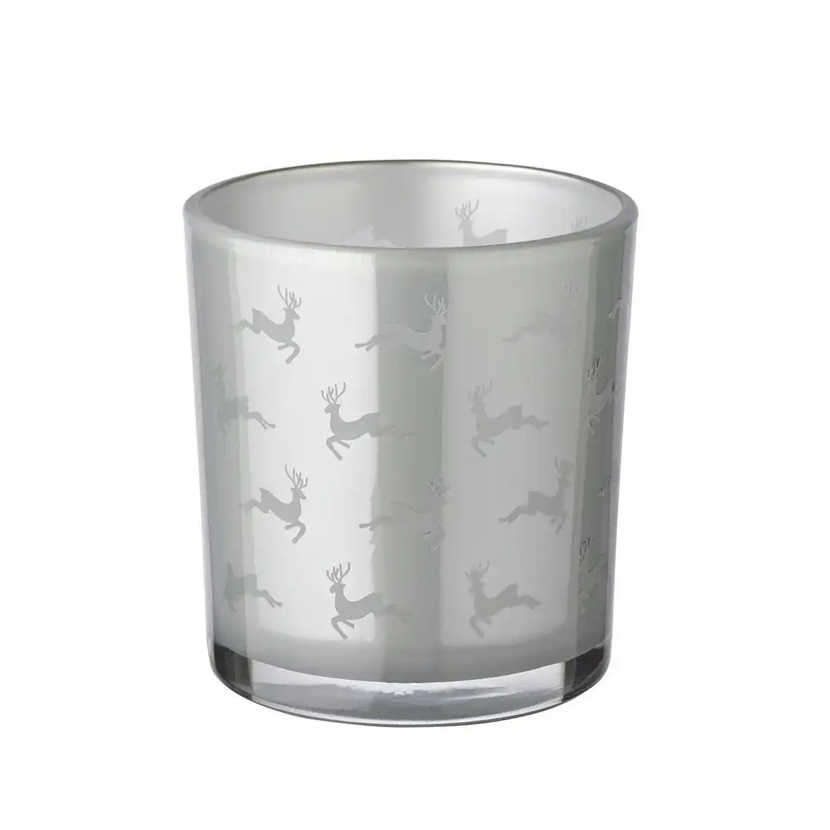 2er-Set Teelichtglas Hiti (Höhe 8 cm, ø 7 cm), grau, Windlicht mit Rentier-Motiv - HomeDesign Knaus