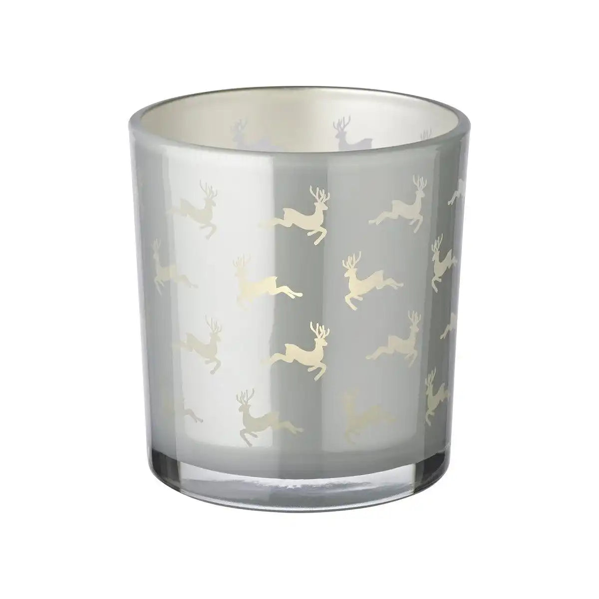 2er-Set Teelichtglas Hiti (Höhe 8 cm, ø 7 cm), grau, Windlicht mit Rentier-Motiv - HomeDesign Knaus