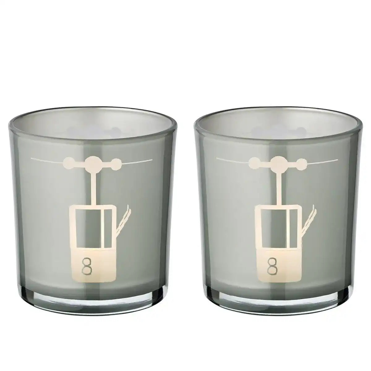 2er-Set Teelichtglas Lift (Höhe 8 cm, ø 7,5 cm) in Grau, Windlicht mit sportlichem Skilift-Motiv - HomeDesign Knaus