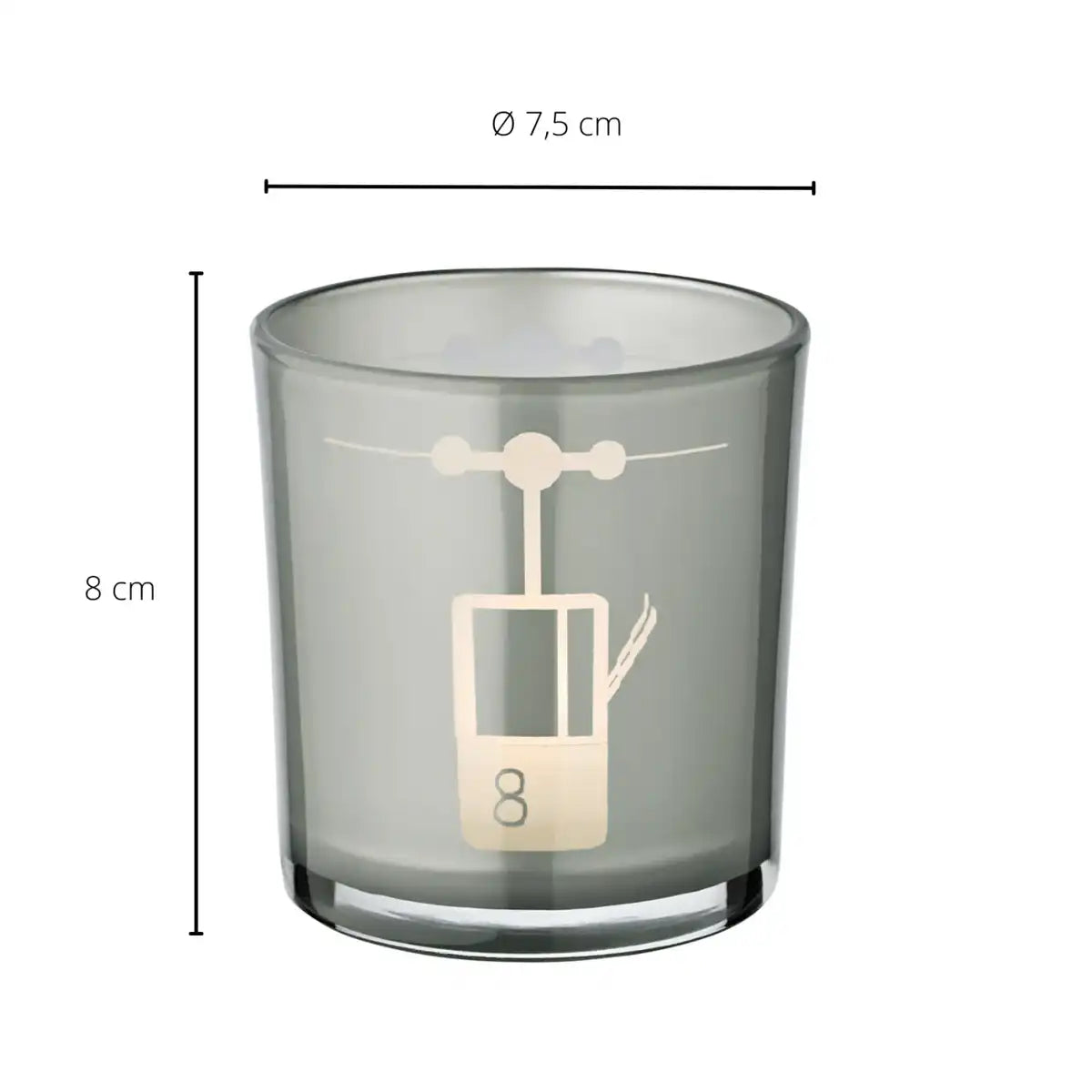 2er-Set Teelichtglas Lift (Höhe 8 cm, ø 7,5 cm) in Grau, Windlicht mit sportlichem Skilift-Motiv - HomeDesign Knaus