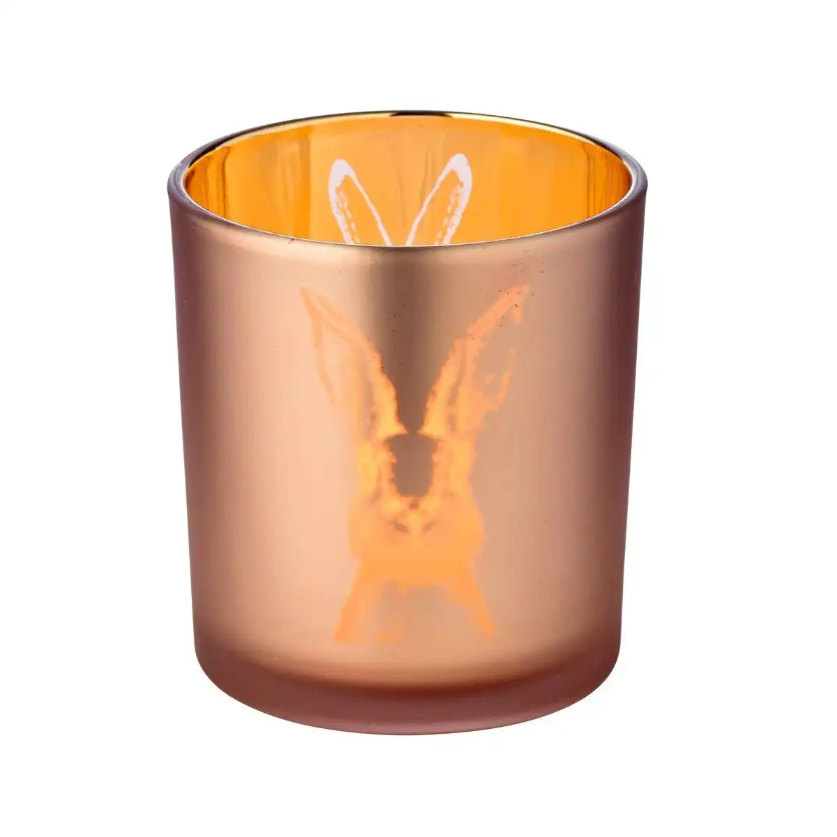 2er-Set Windlicht Teelichtglas Hase, grün / rosa, Hasen-Design, Höhe 8 cm, ø 7 cm - HomeDesign Knaus