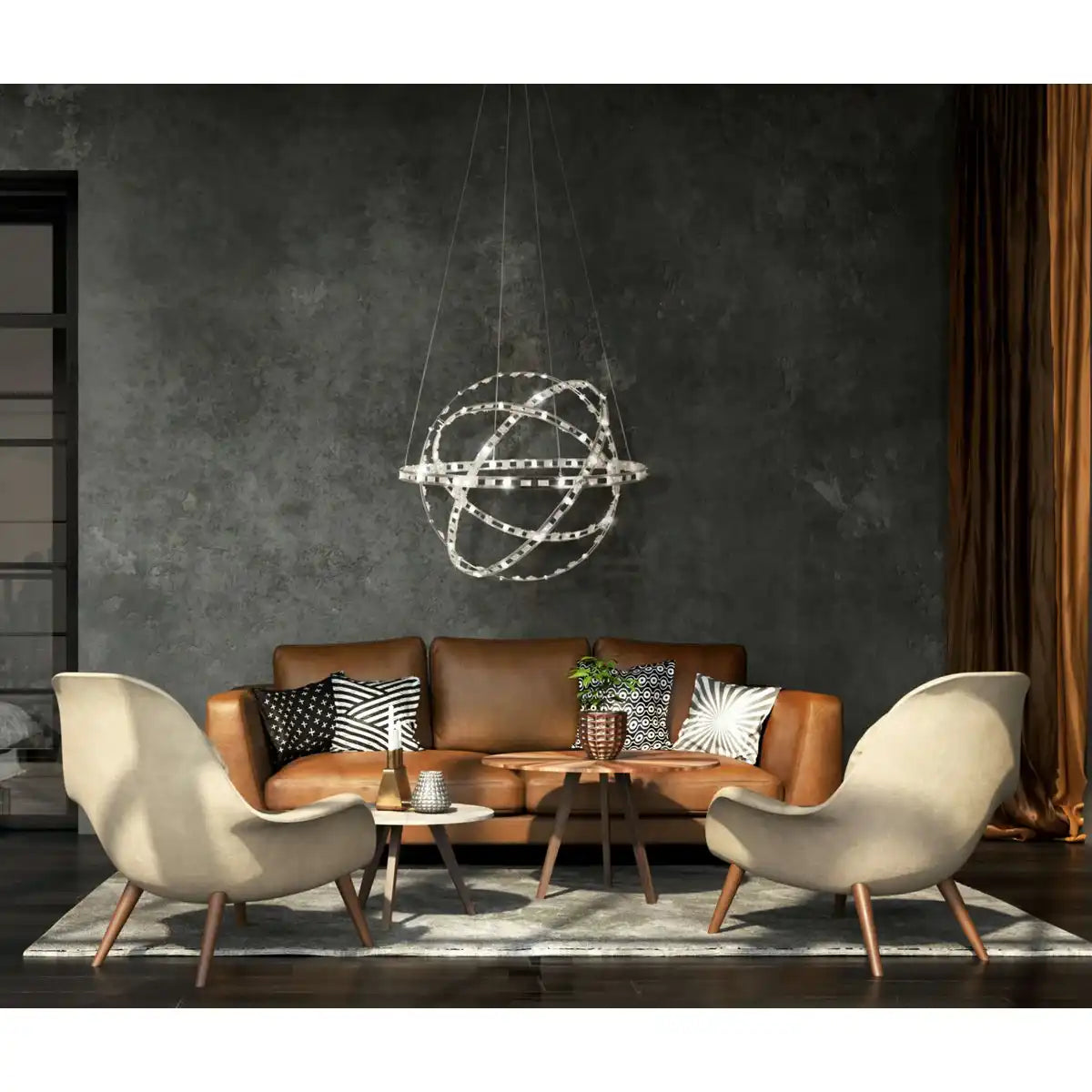 LED Pendelleuchte "COSMOS" Metall und Kunststoff in chrom, Ø60 cm, mit fest verbauten LEDs, Beleuchtung für Wohnzimmer, Esszimmer oder Büro.