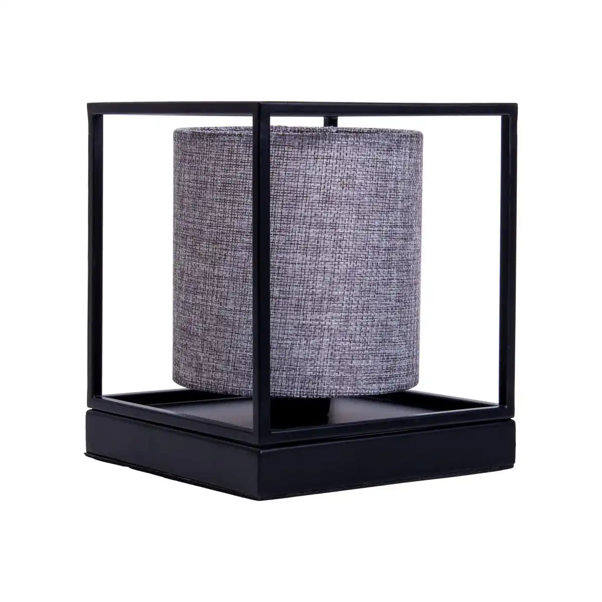 Tischleuchte "BETA" grau aus Metall mit Stoffschirm in grau, mit E14-Fassung, Lampe für Wohnzimmer, Esszimmer, Flur und Büro, 15 x 15 x 17 cm