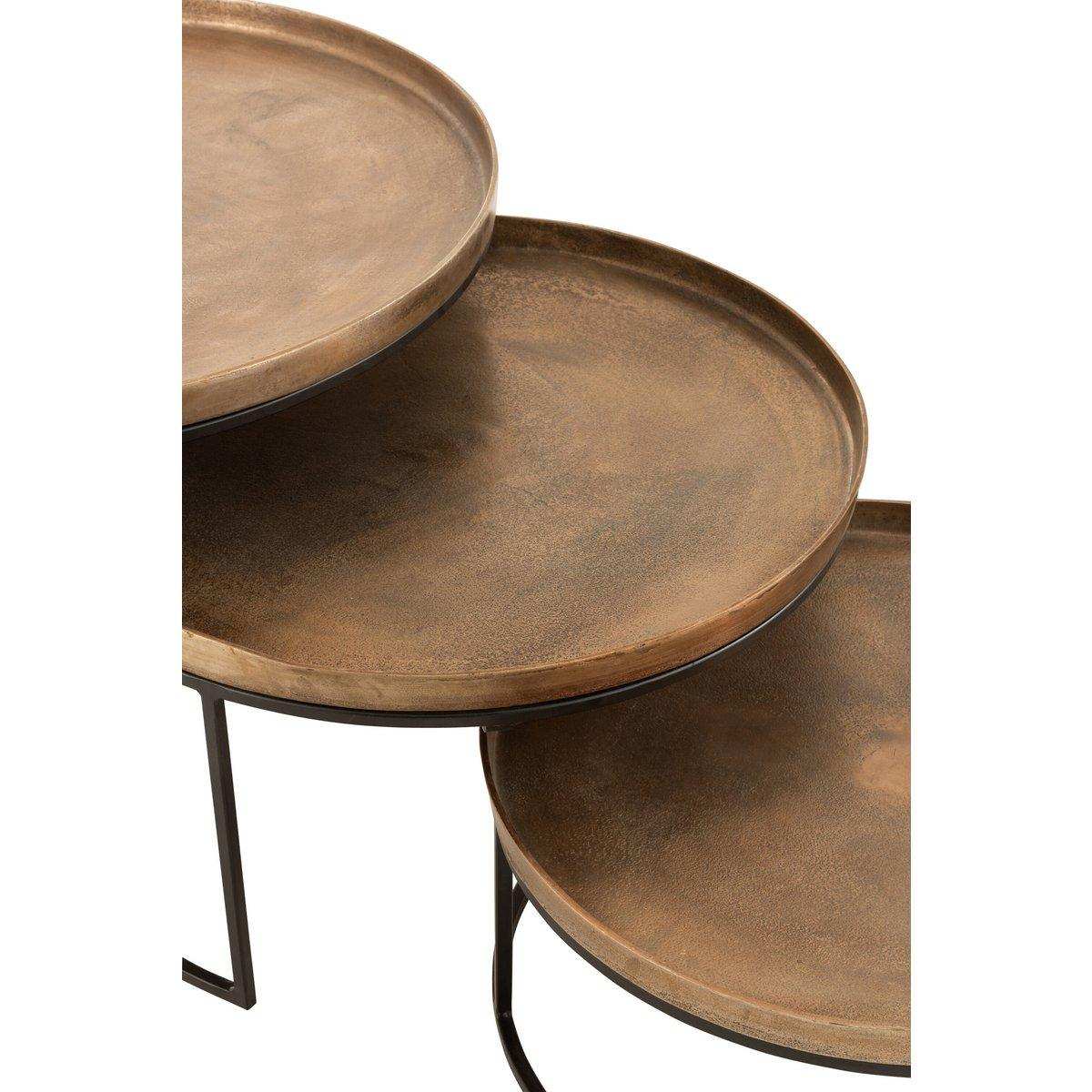 3 er Set Beistelltisch Rund Couchtisch Aluminium – Rost - HomeDesign Knaus