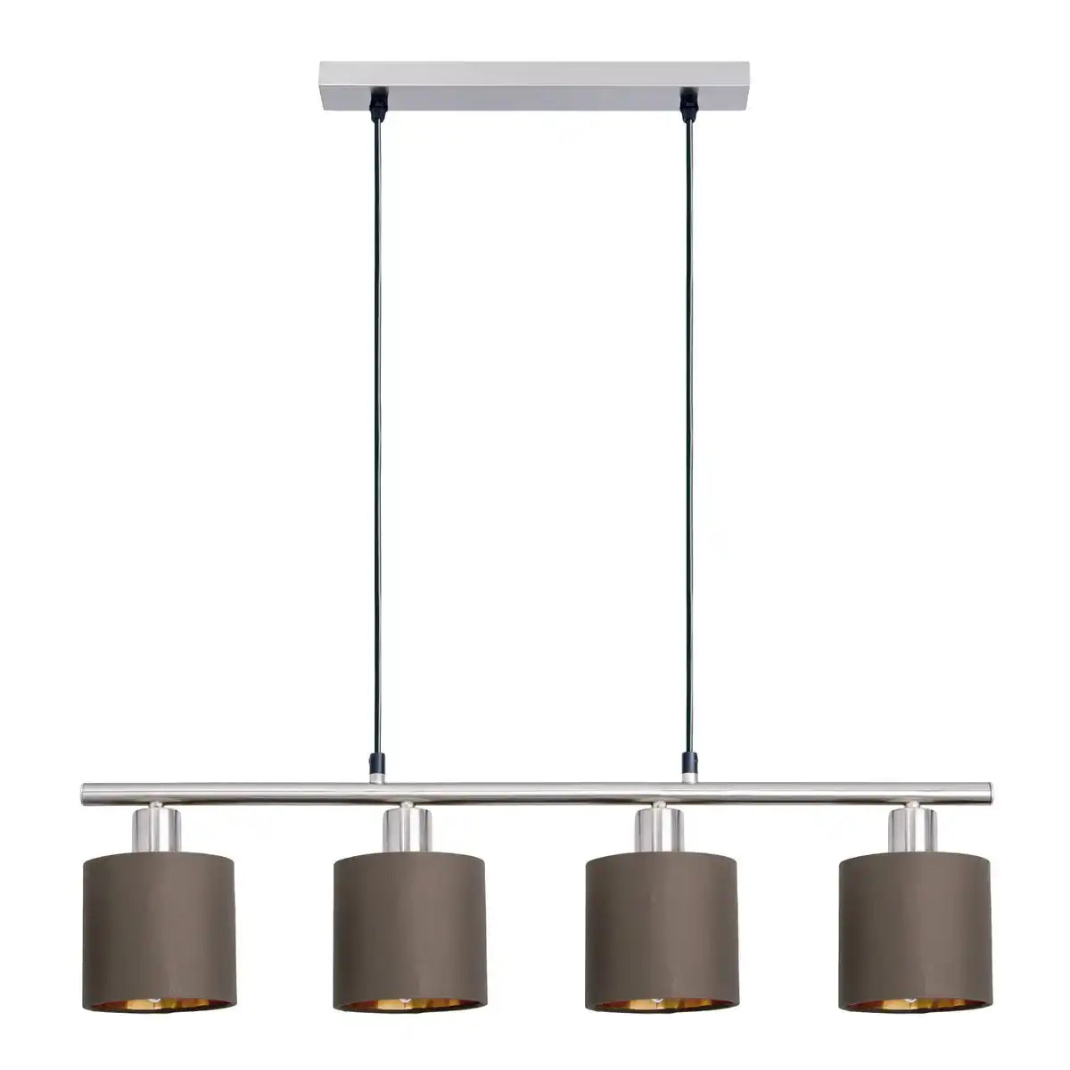 4er Pendelleuchte "MARON" aus Metall satiniert-matt mit Stoffschirmen in Braun, mit E14-Fassung, Lampe für Wohnzimmer oder Esszimmer,71,5 x 12 cm