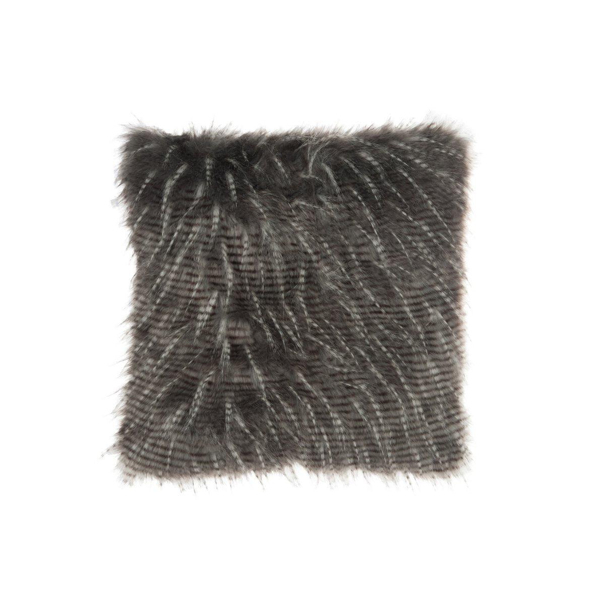 J-Line Kissen Thick Stripes Faux Fur – Kunstpelz – weiß/grau