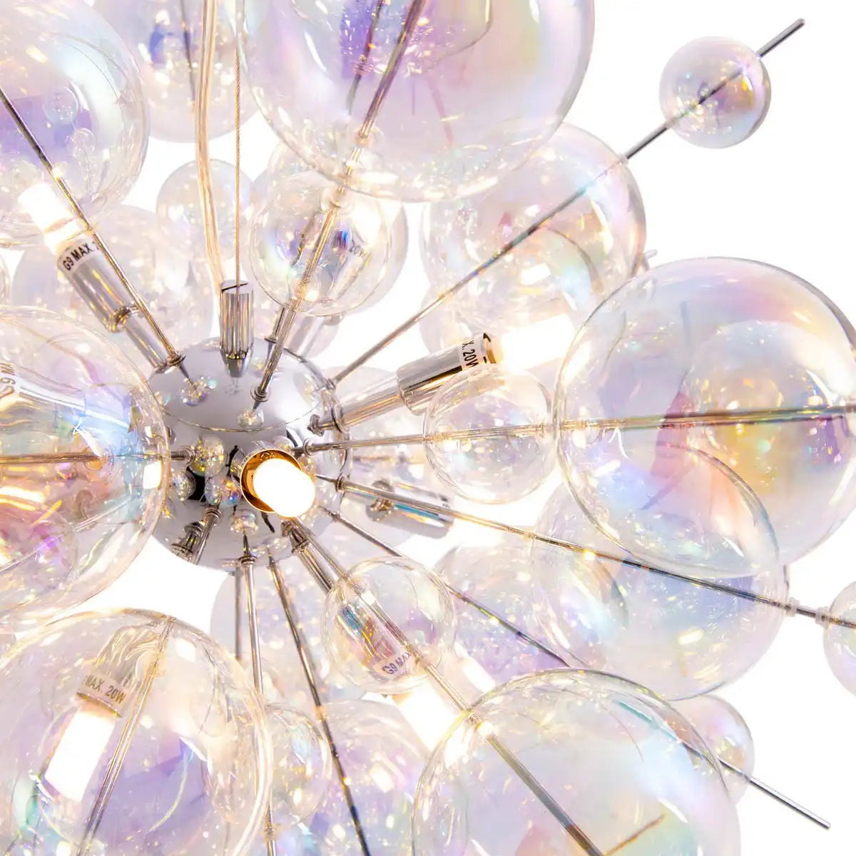 Pendelleuchte "EXPLOSION" aus Metall und irisierendem Glas, G9 Fassungen, Hängelampe für Esszimmer, Wohnzimmer, Diele oder Büro, Øca. 65 cm