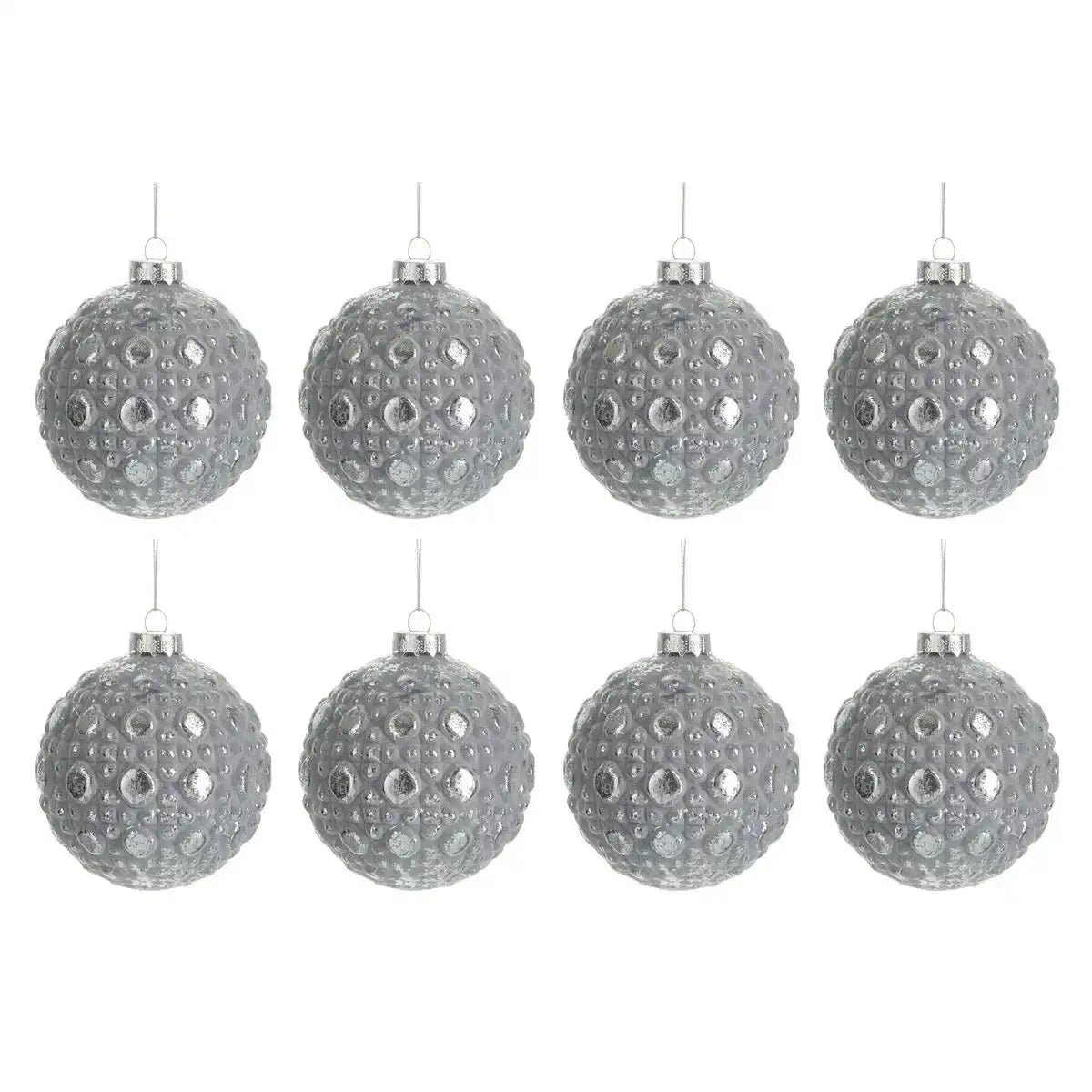 J-Line Box mit 8 Weihnachtskugeln, rundes Muster, Glas, Antikgrau, klein, 8 cm