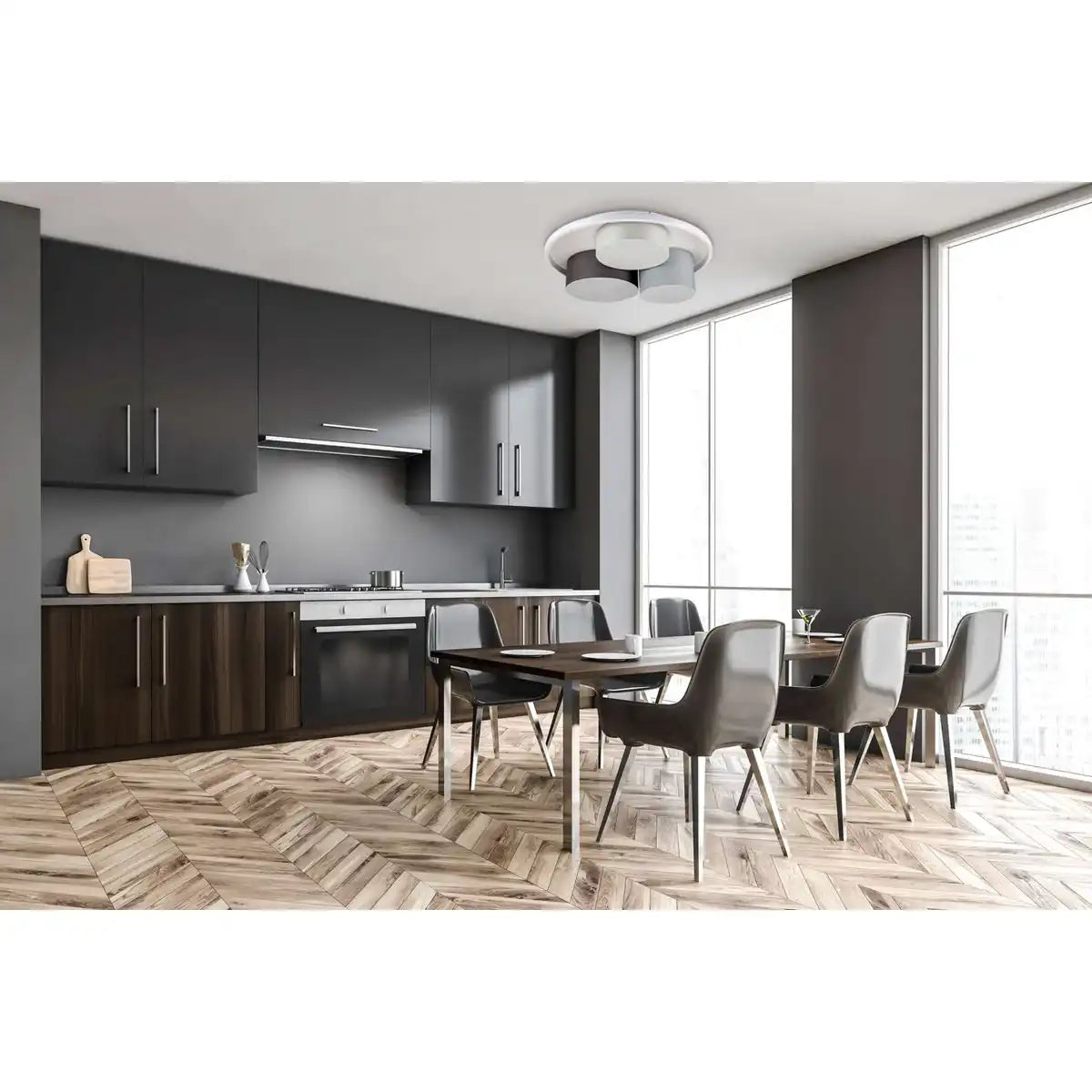 3er-LED Deckenleuchte "EPPAN" Ø 56cm, aus Metall, Kunststoff und Textil in Grau, integrierte LEDs, Beleuchtung für Wohnzimmer, Büro oder Eingangsbereich