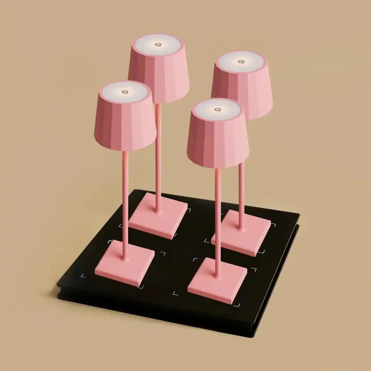 Combi Set Professional-4 x Wouter Flamingo Pink wiederaufladbarer Tischlampen & 1 x Amstel Wireless Ladestation mit Qi-Technologie