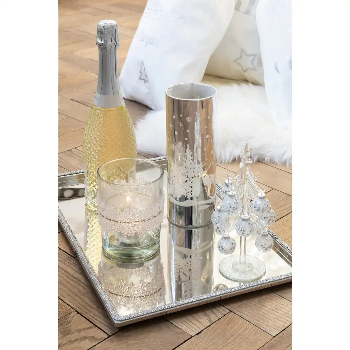 J-Line Baum mit Kugeln Sterne - Glas - Silber - klein