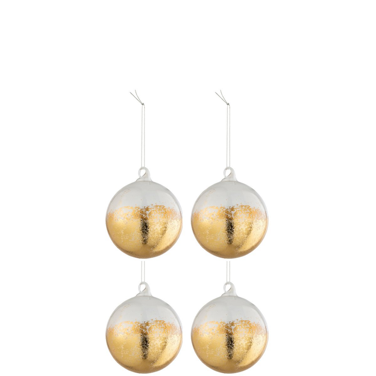 J-Line Box mit 4 Weihnachtskugeln, glänzendes Gold, Glas, transparent, mittelgroß