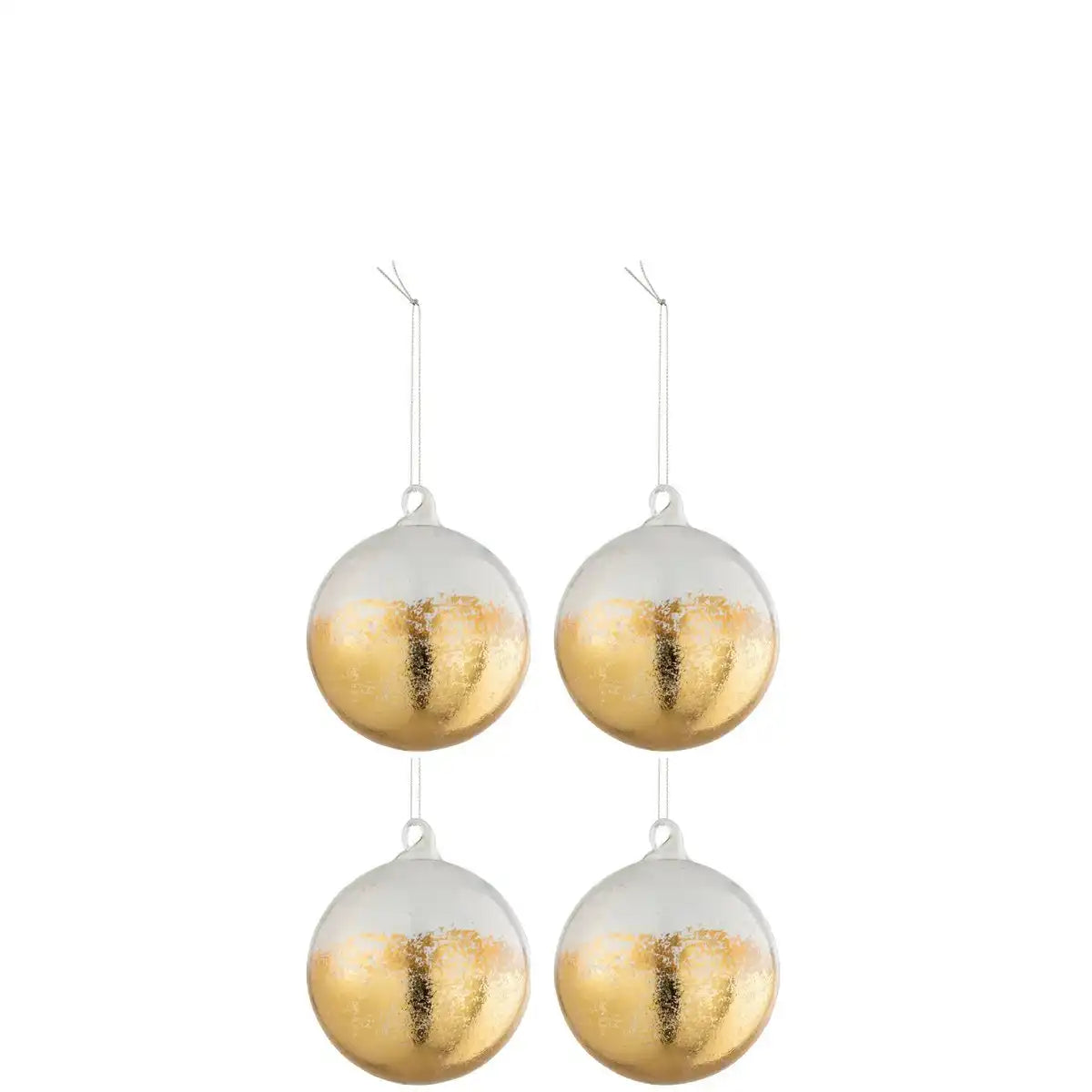 J-Line Box mit 4 Weihnachtskugeln, glänzendes Gold, Glas, transparent, mittelgroß