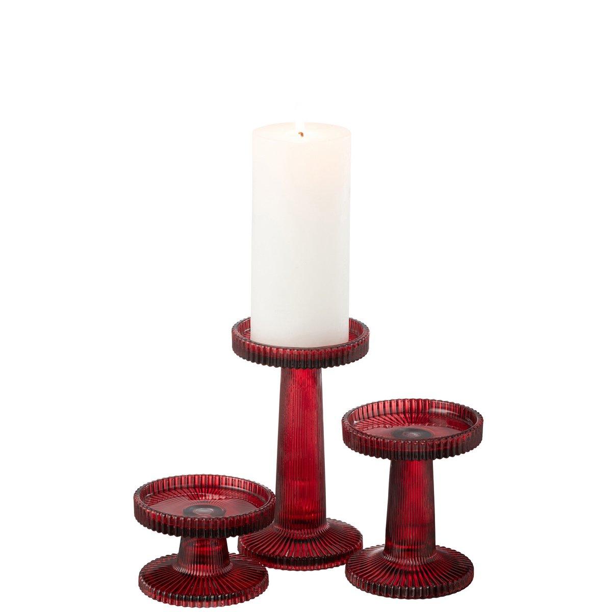 J-Line Kerzenhalter Nelly - Glas - Rot - 3 Stück