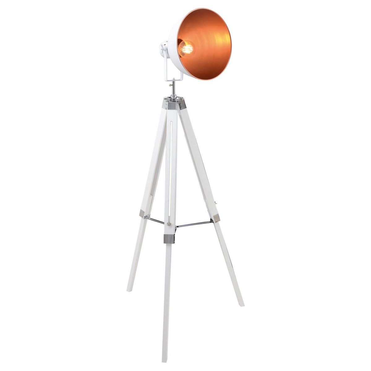 Stehleuchte Dreibein ""CHRISTIE"" aus Metall und weiß lackiertem Hol, E27, 90-130cm hoch