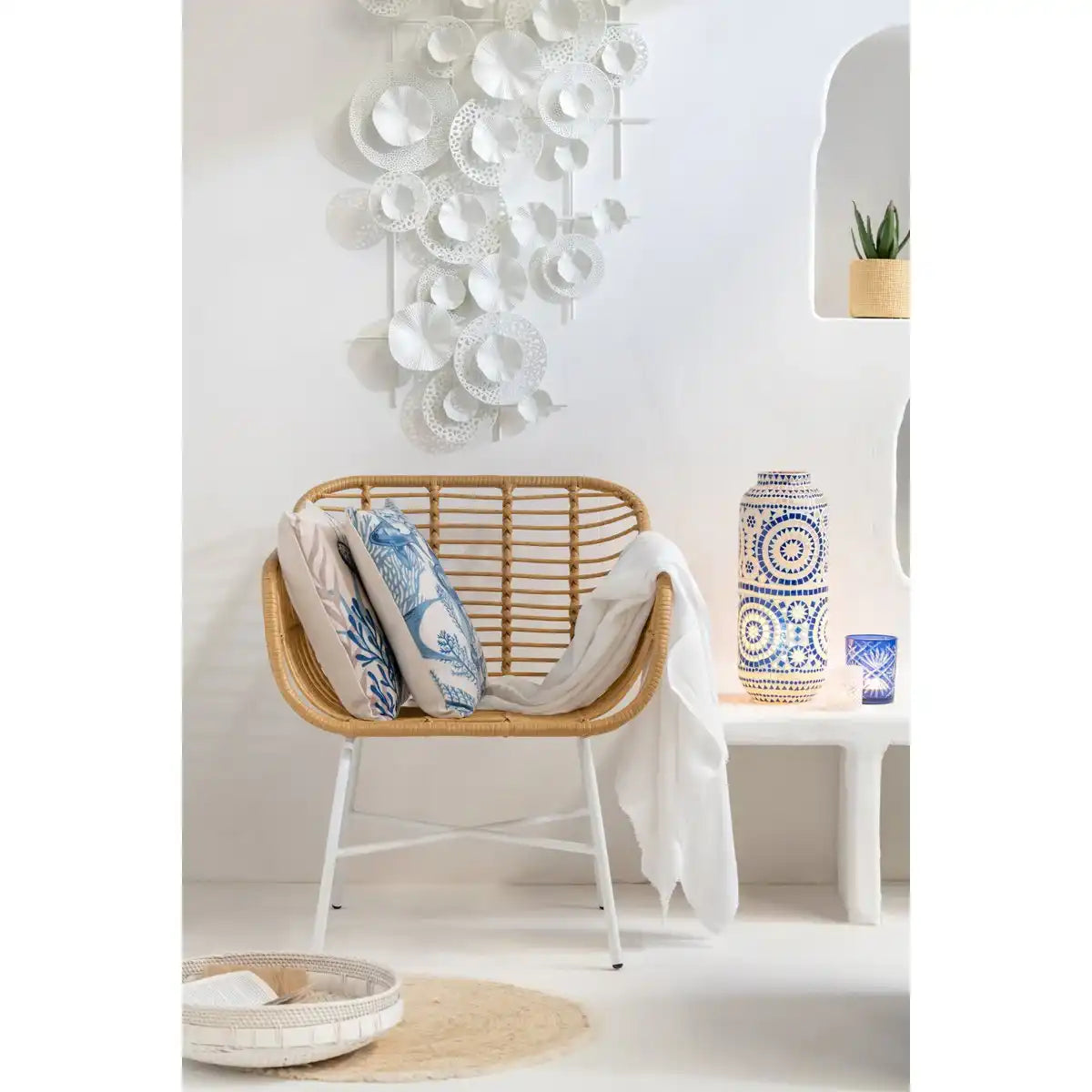 J-Line Wall Deco Blumen Metall Weiß weiß