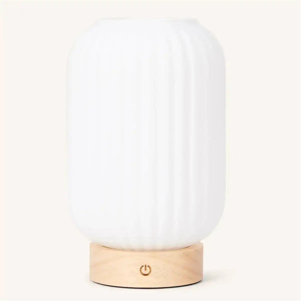 Einzigartige wiederaufladbare Lilly-Lampe – Milchglas und Holzsockel, dimmbar, 3 Lichtmodi