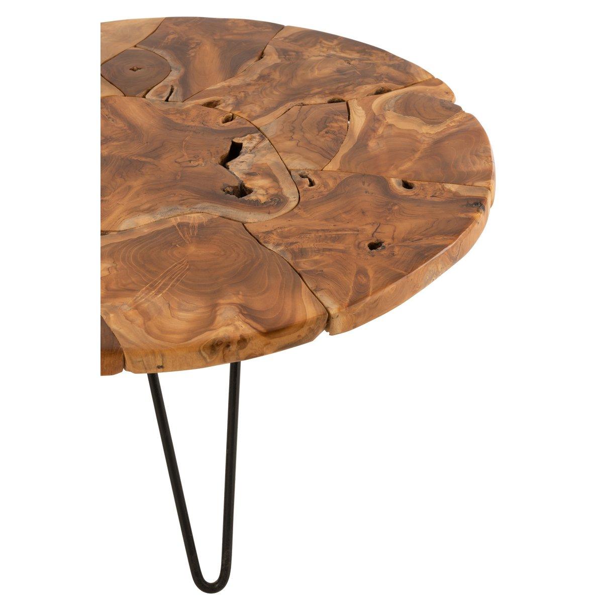 J-Line Couchtisch Samuel rund Teakholz braun – 80,00 x 80,00 x 36,50 cm