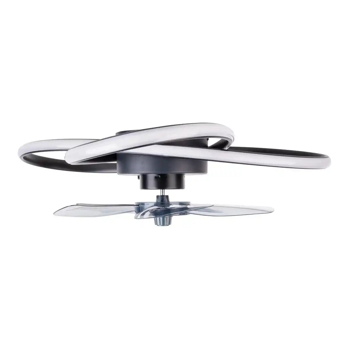 moderne LED Deckenleuchte "RICCIO" inklusive Ventilator, Nachtlichtfunktion, Dimmung und Lichttemperatureinstellung ist mit fest verbauten LEDs bestückt und hat einen ungefähren Øvon 58 cm.