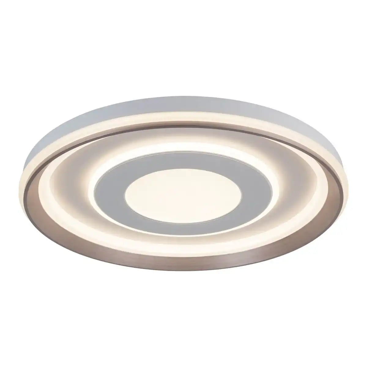 LED Deckenleuchte "DOIRA" Ø 50,5 cm, 7,5 cm hoch, Metall und Kunststoff in Silber und Weiß, integrierte LEDs, 3600 lm helles Licht, dimmbar, CCT-Funktion 3000-6500 K, Nachtlichtfunktion