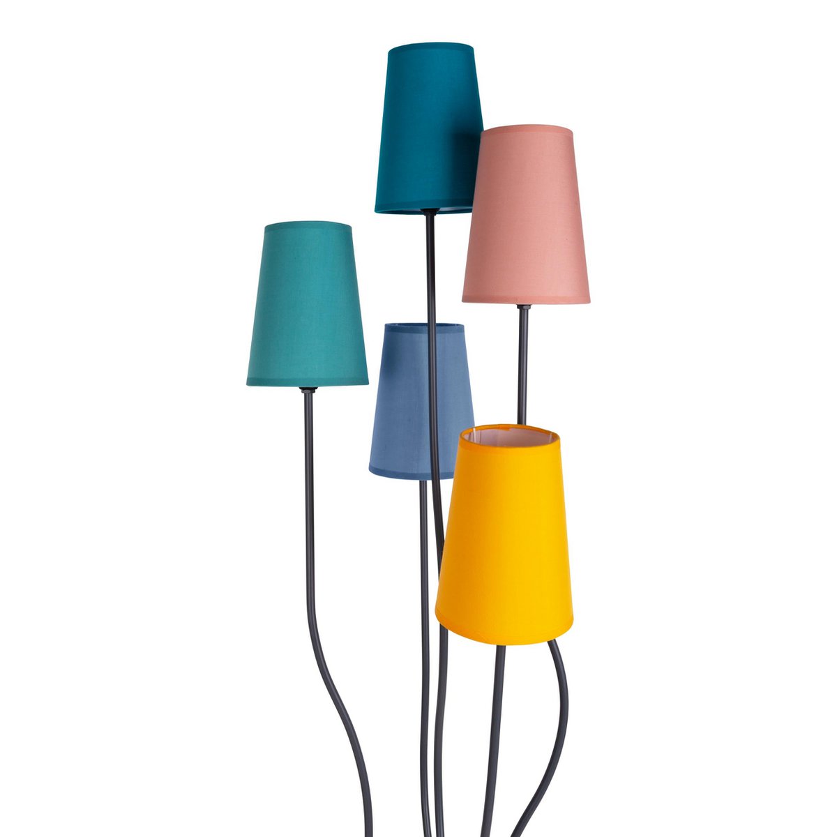 Stehleuchte 5-flammig "COLORA", Stehlampe mit bunten Textilschirmen, 5x E14-Fassung, für Esszimmer, Wohnzimmer, Diele oder Büro, 163 cm hoch
