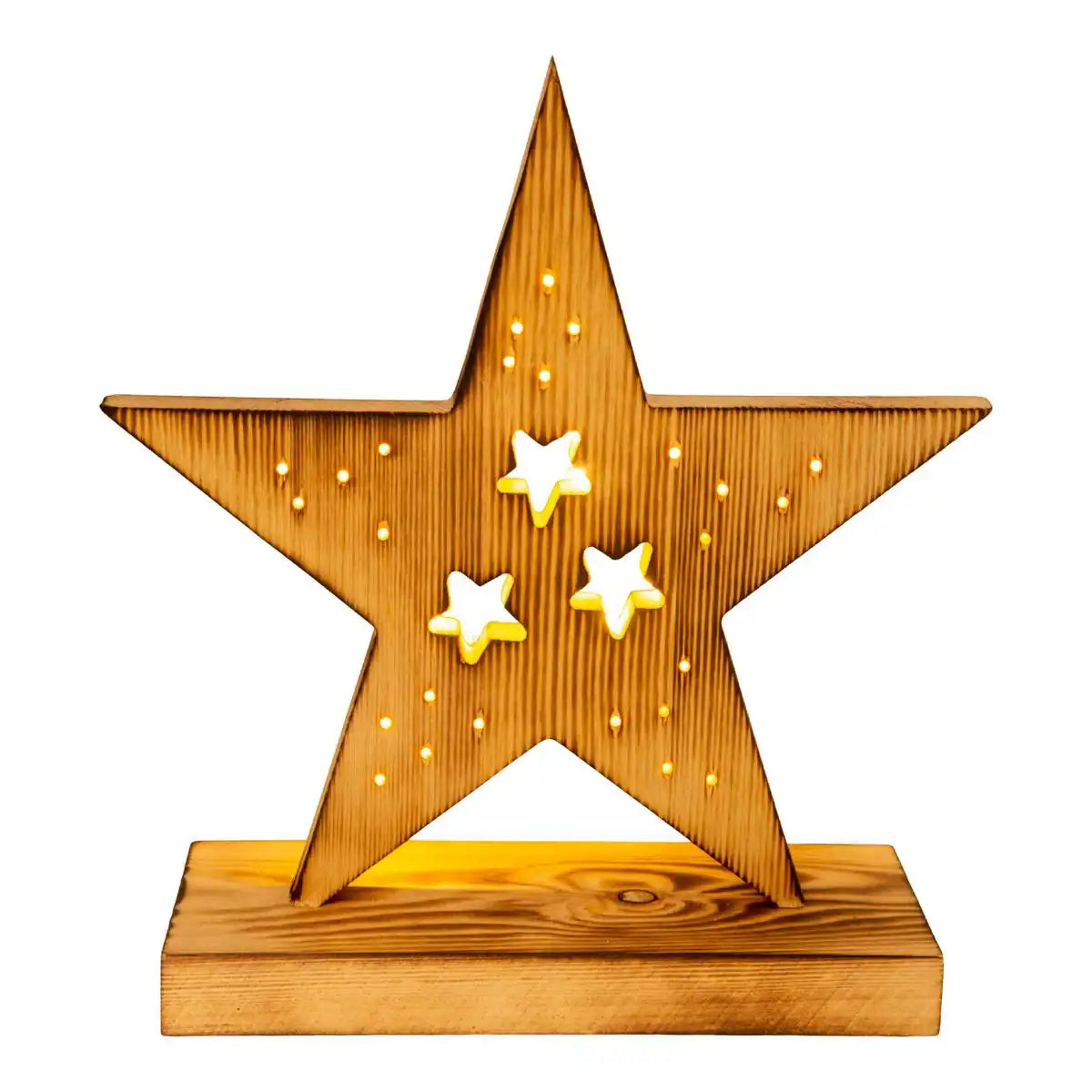 LED-Holzstern 29 cm hoch Weihnachtsdeko aus Holz in natur, mit fest verbauten LEDs