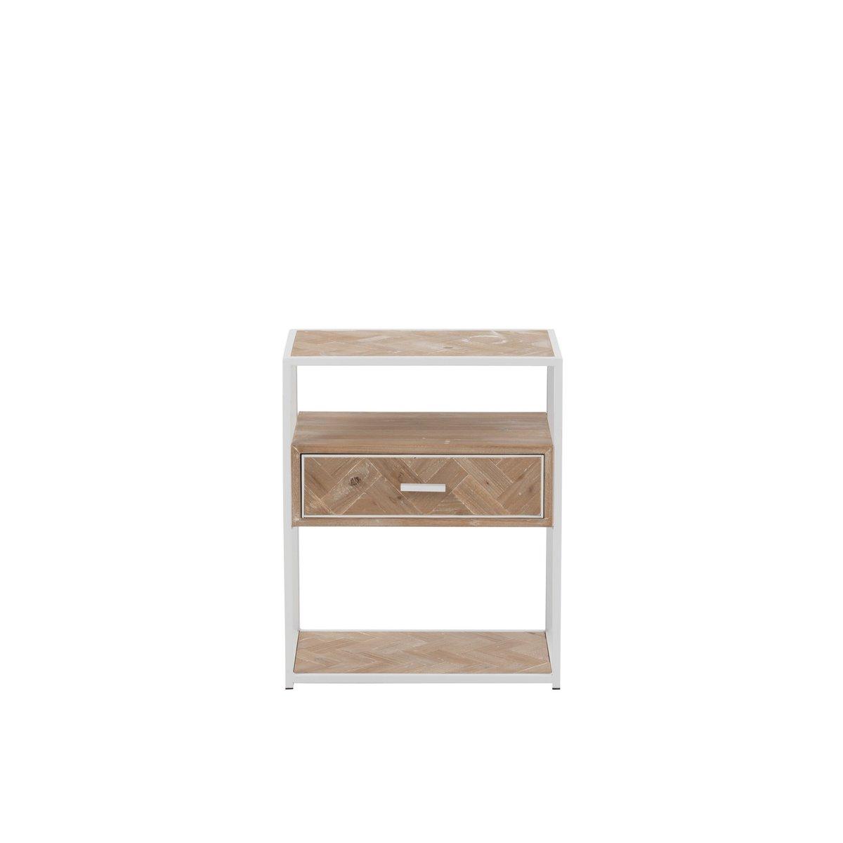 J-Line Beistelltisch Zigzag 1 Schublade – Holz/Metall – Natur/Weiß