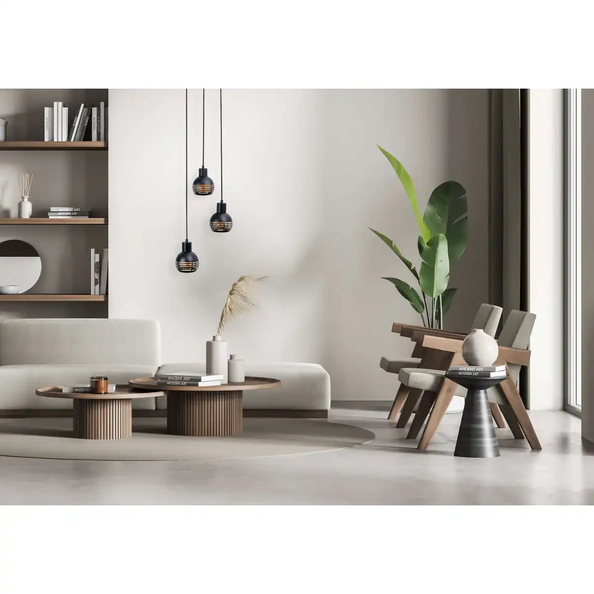 3er Pendelleuchte "CASCO" Hängelampe aus Metall in Schwarz, und Gold, mit E27-Fassungen. Stilvolle Beleuchtung für Wohnzimmer, Esszimmer oder Küche.