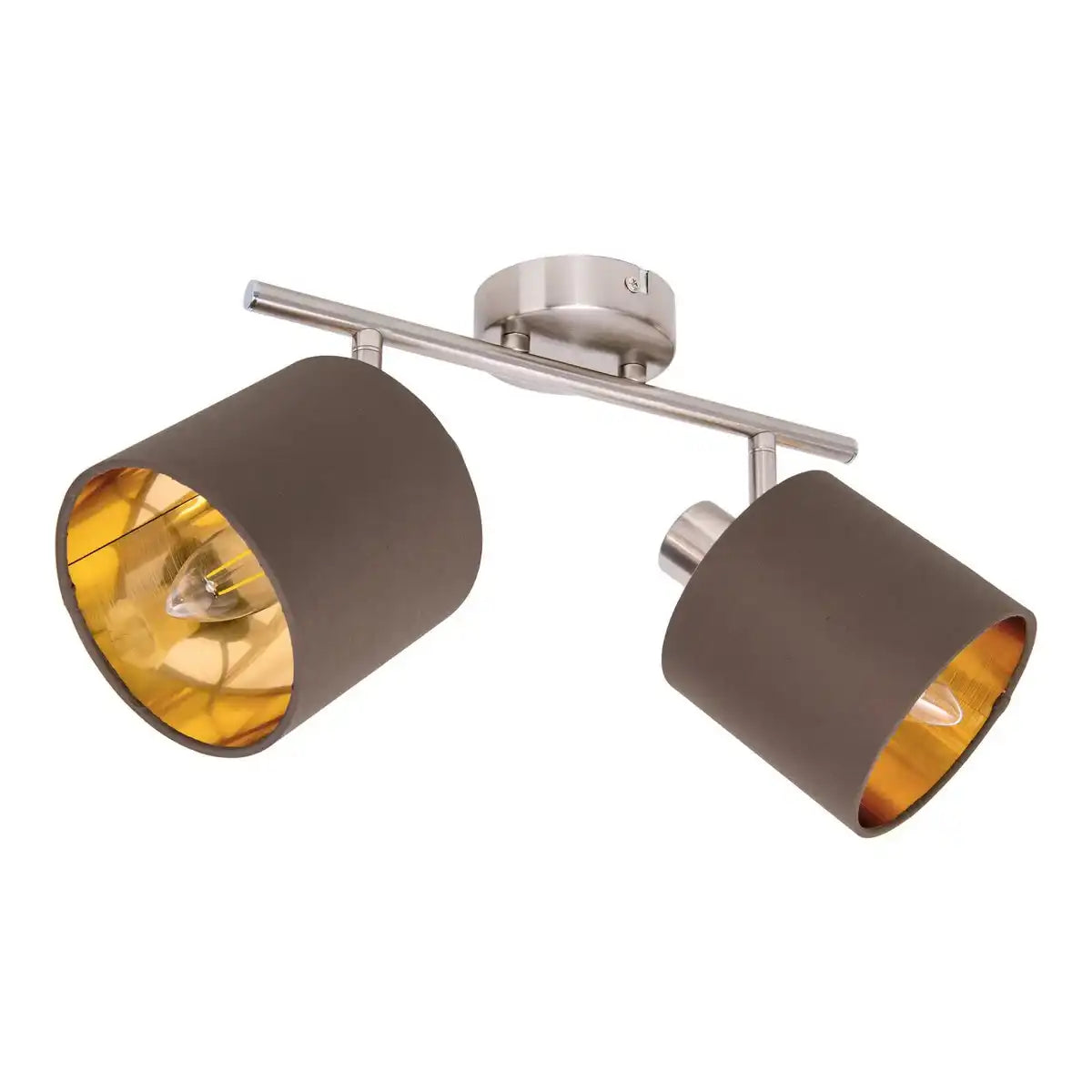 2er Wand- und Deckenleuchte "MARON" aus Metall satiniert-matt mit Stoffschirmen in Braun, mit E14-Fassung, Lampe für Wohnzimmer, Esszimmer, Flur und Büro, 46 x 12 cm