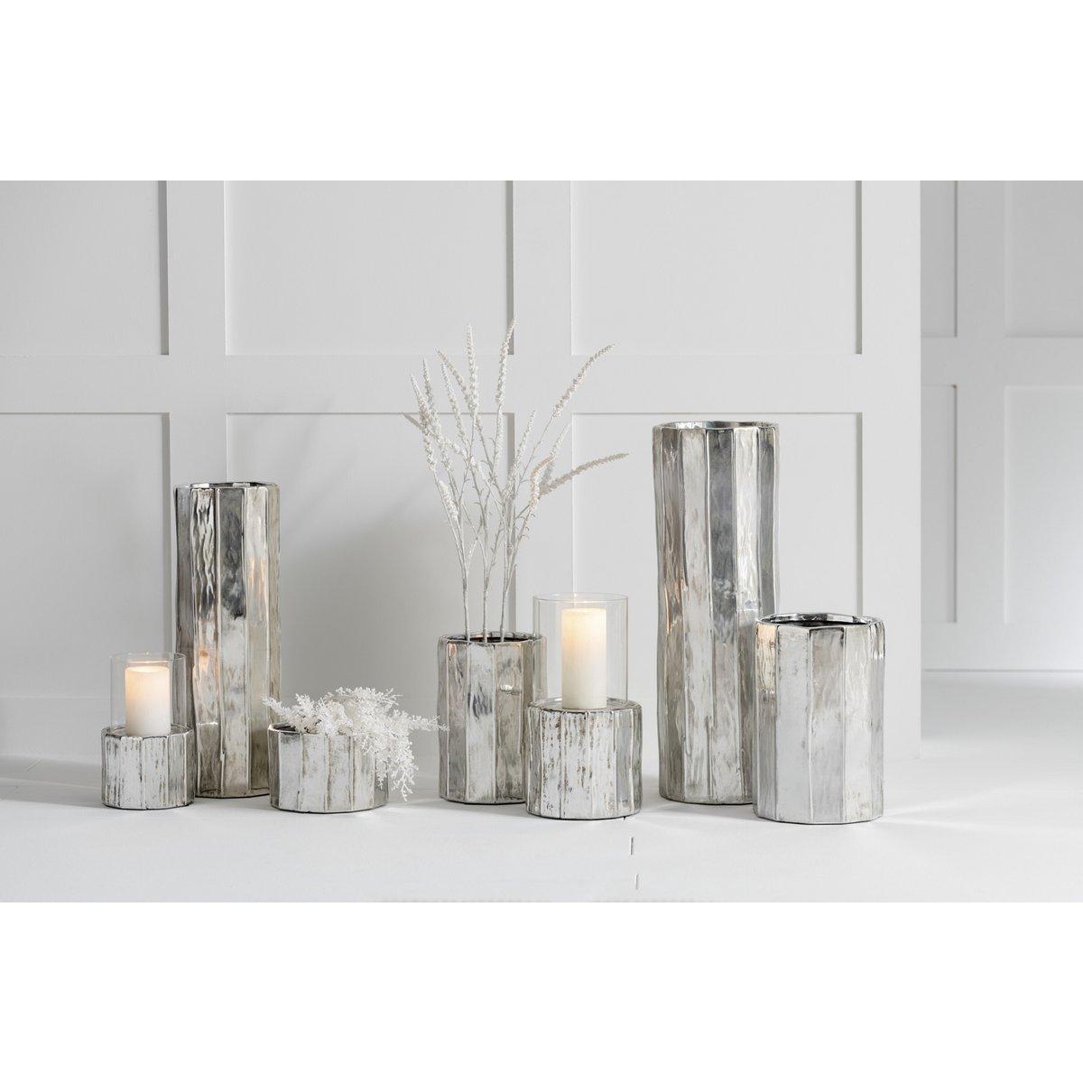 J-Line Blumentopf Ary Klei - Keramik - Silber - klein - Ø 18,00