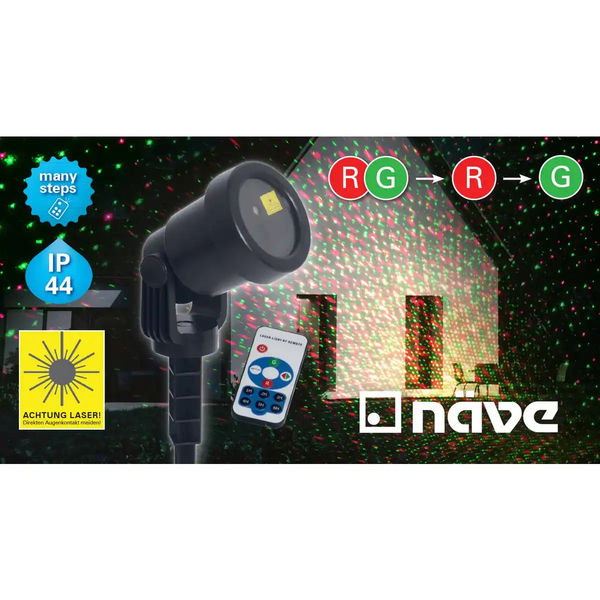 Laser-Außenerdspieß m. Projektor , Erdspieß aus Kunststoff, bunt, mit integrierter LED, Strahler für Außen
