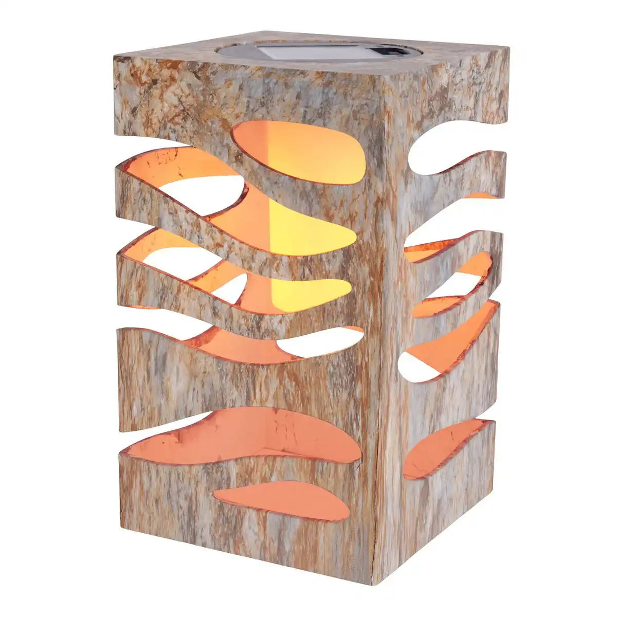 LED Deko-Solarleuchte "HILDA", 12,3 x 12,3 cm, 20 cm hoch, aus hochwertigem Kunststoff, außen braun-beiges Marmor-Finish, integrierte LED, warmweiß